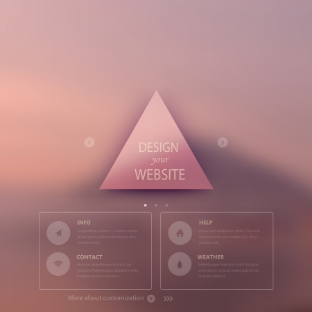 Vector web and mobile interface template. Corporate website design. Minimalistic  multifunctional media backdrop. Vector. Editable. Triangle badge label, background. Blurred.Options. Flat iconのイラスト素材