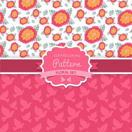 Vector seamless  patterns. Dove. Shabby chic. Floral patterns (seamlessly tiling). のイラスト素材