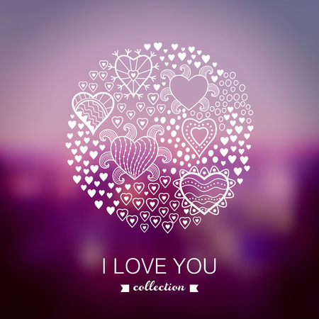 Vector Valentine's Day background, round, circle made of hearts.Blurred template, holiday. Invitation card in a tribal style. Pink stylish backdrop for you text. Greeting card,wedding invitation.のイラスト素材