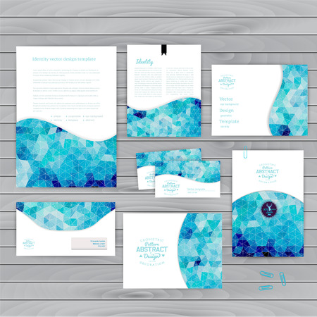 Vector corporate identity, wave pattern. Abstract backdrop.Geometric banner design template. Brand, visualization, corporate identity business set. Identity Design Template. Card, envelope.のイラスト素材