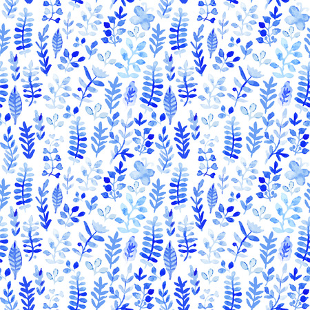 Vector watercolor texture with flowers. Floral pattern. Original floral background. Blue winter pattern. Seamless texture. Flowers watercolors. Ornament. Painting. Tileable vector pattern.のイラスト素材