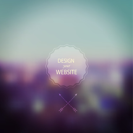 Vector landscape, nature and mobile template. Corporate website design. Minimalistic web media backdrop. Frame. Blurred. Vector blurred background. Purple. Circle badge. Arrows. Tribal.のイラスト素材