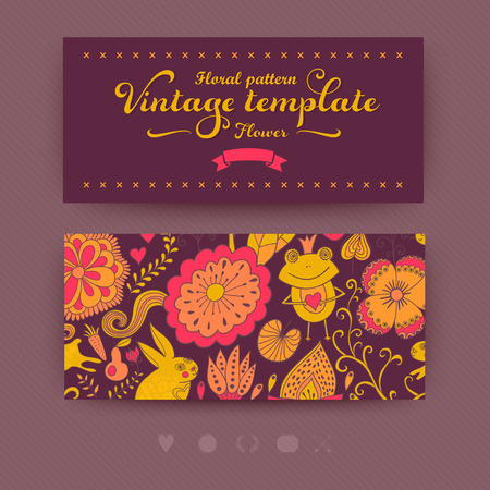 Floral banner for life events, vector. Greeting floral card. Place for  text. Pattern is complete (masked). のイラスト素材