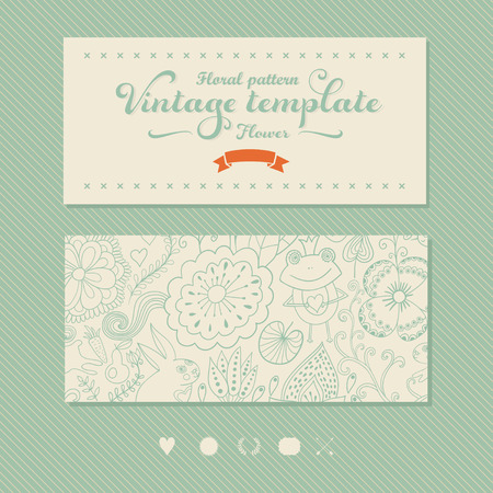 Floral banner for life events, vector. Greeting floral card. Place for  text. Pattern is complete (masked). Vector pastel floral card. のイラスト素材