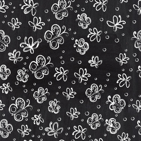 Chalkboard seamless butterfly pattern. Copy that square to the side,you'll get seamlessly tiling pattern which gives the resulting image the ability to be repeated or tiled without visible seams.の写真素材