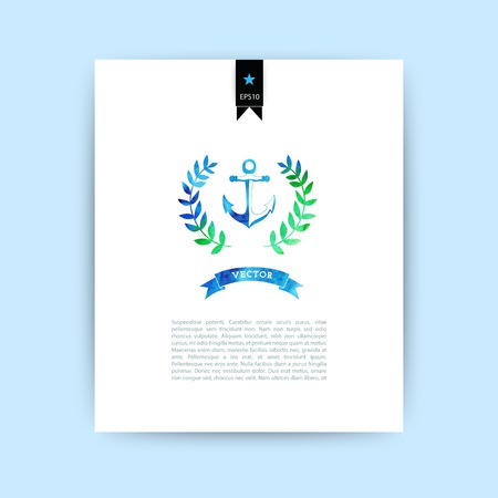 Vector anchor watercolor card. Watercolor Anchor with ribbonのイラスト素材