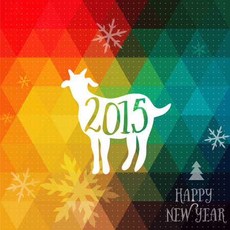 Happy New Year and Merry Christmas design, geometric backdrop. typography composition with lettering. Goat silhouette 2015のイラスト素材