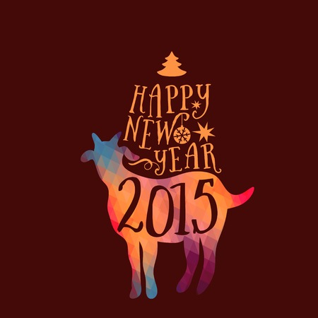 Symbol of the 2015 year, greeting card with goat. Vector watercolor background. Greeting card 2015. Happy New Year 2015.のイラスト素材