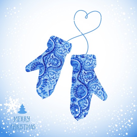 Vector watercolor  mittens with rope.のイラスト素材