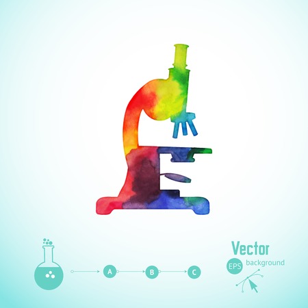vector watercolor microscope silhouette, scientific background, microscope signのイラスト素材