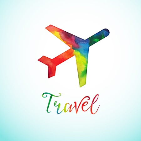Watercolor plan sign, travel consept Watercolor travel icon Airplane icon.のイラスト素材