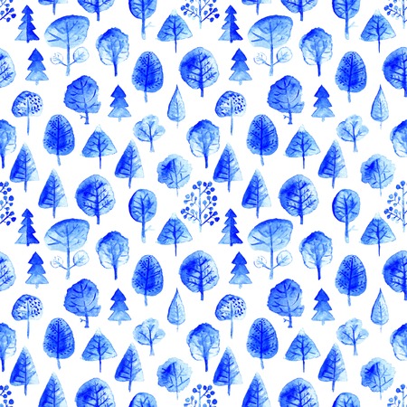 Vector watercolor seamless trees pattern. Forest surface background.のイラスト素材