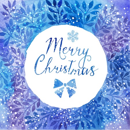 Vector colorful watercolor circle frame. Frame with copyspace for your text. Merry Christmas frame  for text isolated on white background. Decorative elements for cards, gifts,のイラスト素材