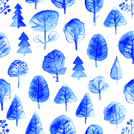 Vector watercolor seamless trees pattern. Forest surface background.のイラスト素材