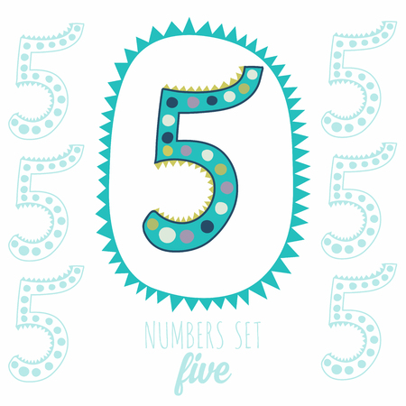 Whimsical hand drawn number 5 five. Hand-drawn numbers. Vector sketch illustration isolated on white backgroundのイラスト素材