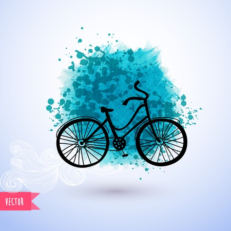 Bicycle on watercolor splash. Vector element.のイラスト素材