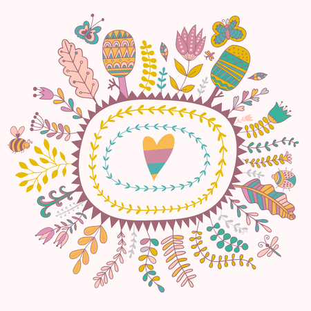 Vector decorative frames and leaf. Spring elements. Floral doodles.のイラスト素材