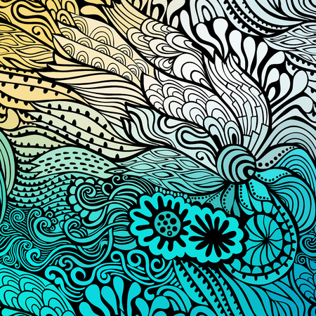 Vector abstract hand-drawn waves texture, wavy background. Colorful waves backdrop.のイラスト素材