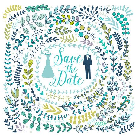 Vector decorative frames and leaf. Spring elements. Floral doodles wheath.のイラスト素材