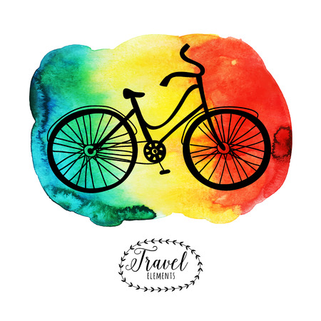 Bicycle on watercolor splash. Vector element.のイラスト素材