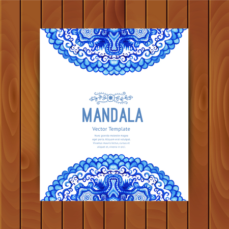White and blue ornament.Vector gzhel. Doily lace pattern, circle background with many details, looks like crocheting handmade lace, lacy arabesque designs.Orient traditional ornament. Oriental motif.のイラスト素材