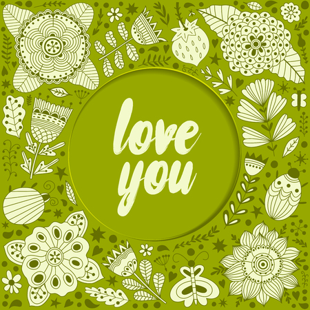 Wreath illustration made of flowers and herbs. Vector decorative frame and leaf. Spring elements. Floral doodles wreath. Invitation or greeting card design.のイラスト素材