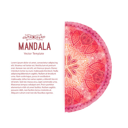 Watercolor mandala, half circle . Decor for your design, lace ornament in form of round corner in oriental style.のイラスト素材