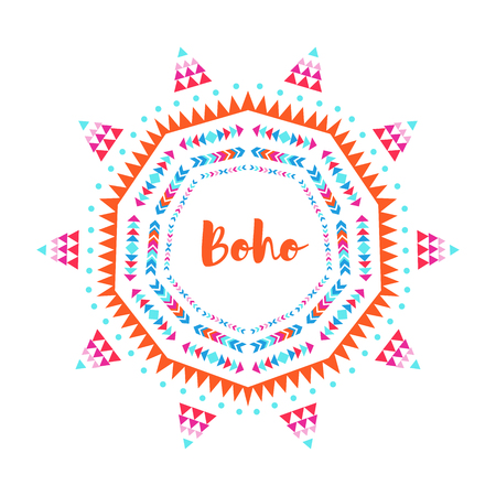 Tribal circle ornament, round oriental boho motifのイラスト素材