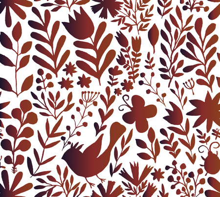 Vector floral pattern in doodle style with flowers and leaves.のイラスト素材