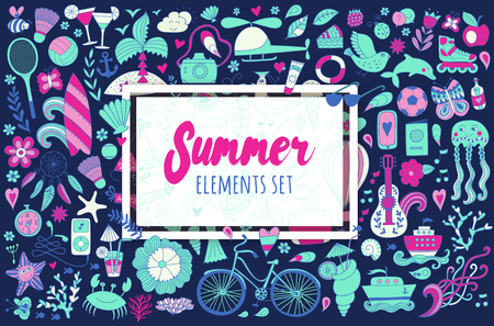 Summer set doodle elements. Travel drawingのイラスト素材