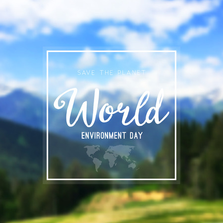 Vector illustration of a World Environment Day, blurred unfocused mountain landscape background.のイラスト素材