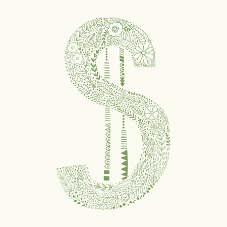 Dollar sign made of doodle flowers and leaf.のイラスト素材