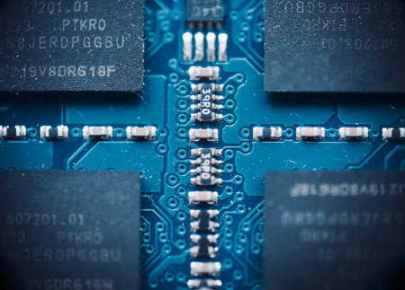 System, Motherboard, computer and electronics modern background with copyspace