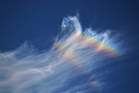 Beautiful rainbow after the rain in the cloudsの写真素材