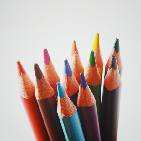 Close up macro shot of color pencil pile pencil nibs.の写真素材