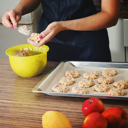 Cook Cookies. Cook Cookies Dietary. Cookies from Apples. Wooden background