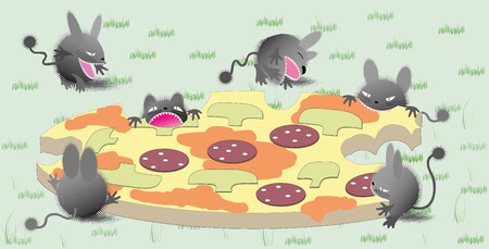 Funny critters with the pizza. のイラスト素材