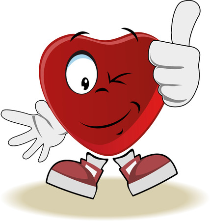 Live heart with face, arms and feet for your love and Valentine design. It shows OK. Vector illustrationのイラスト素材