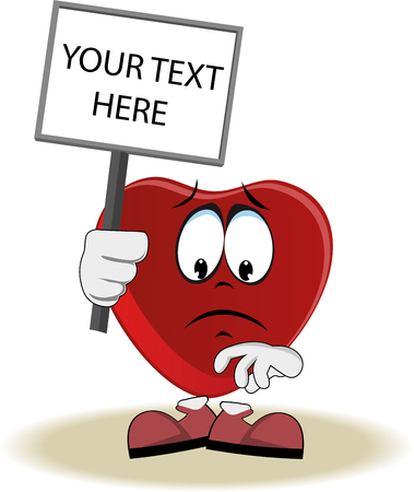 Sad live heart with face, arms and feet for your love and Valentine design. It keeps a blank plate. Vector illustrationのイラスト素材