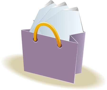 Paper shopping bag with paper handles. Clear paper sheets inside. Vector illustration for your designのイラスト素材