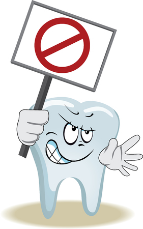 Live tooth with face, arms and eyes for your medical and health design.  It keeps a blank with sign of protest.のイラスト素材