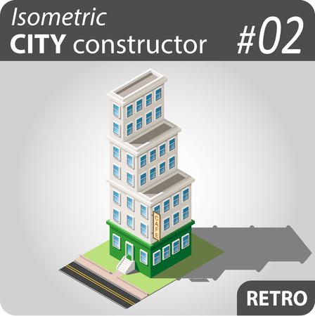 Set of isolated isometric private buildings. Illustration of urban and rural houses and dwellings. For your infographic, map or business design. Detailed clip art with easy editable colors.のイラスト素材