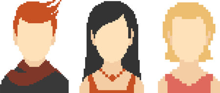 Set of faces in pixel-art style. Retro 8-bit or 16-bit. For your games, retro, business design....