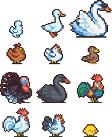 Set of pixel birdsのイラスト素材