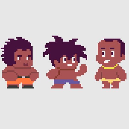 Set of pixel characters in art styleのイラスト素材