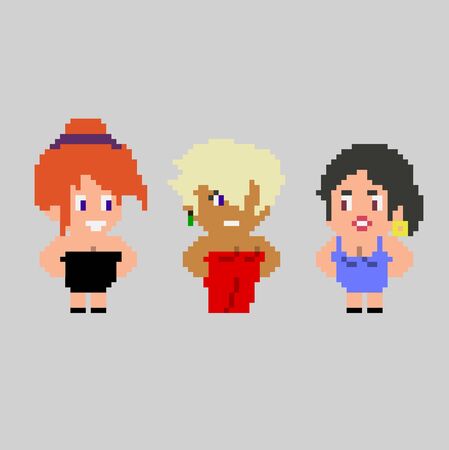 Set of pixel characters in art styleのイラスト素材