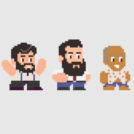 Set of pixel characters in art styleのイラスト素材