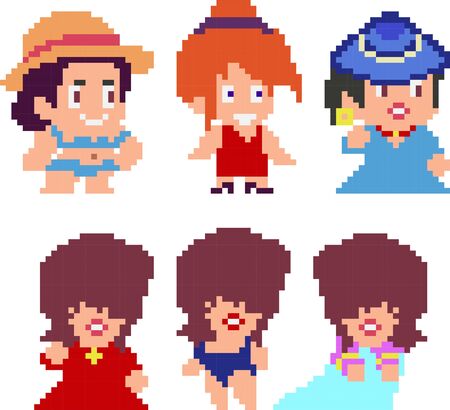 Set of funny pixel charactersのイラスト素材
