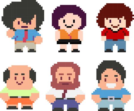 Set of funny pixel charactersのイラスト素材