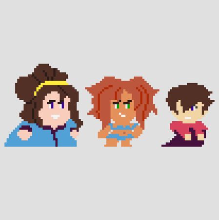 Set of pixel characters in art styleのイラスト素材